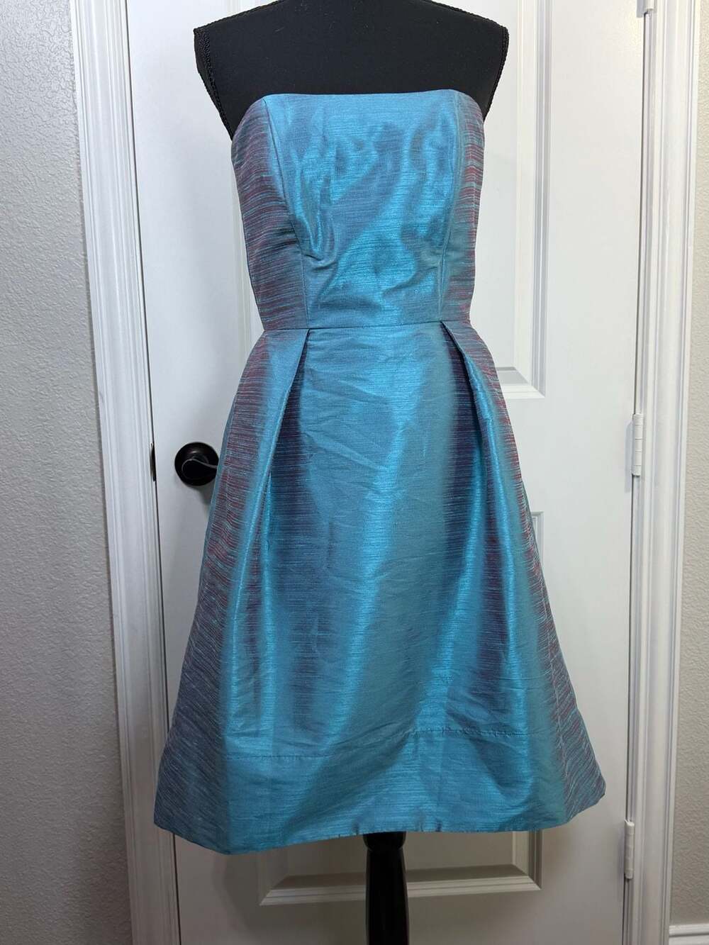 Alfred Sung D580 Strapless Dupioni Cocktail Dress Fusion Blue Size 6